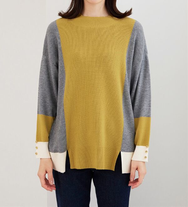 BELLUNA（ベルーナ）の「配色デザイン編地切替ニットプルオーバー（ニット・セーター）」｜詳細画像