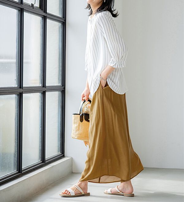 BELLUNA（ベルーナ）の「スラブ素材ポケット付ガウチョパンツ（ワイドパンツ・ガウチョ）」｜詳細画像