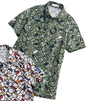 「＜ルコックスポルティフ＞カラーブロックグラフィック小柄半袖シャツ（メンズゴルフウェア）」｜カーキ