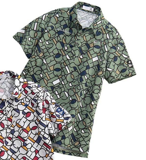 「＜ルコックスポルティフ＞カラーブロックグラフィック小柄半袖シャツ（メンズゴルフウェア）」｜カーキ