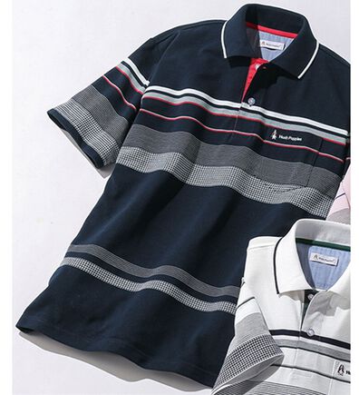 「＜ハッシュパピー＞パネルボーダー半袖ポロシャツ（メンズポロシャツ）」