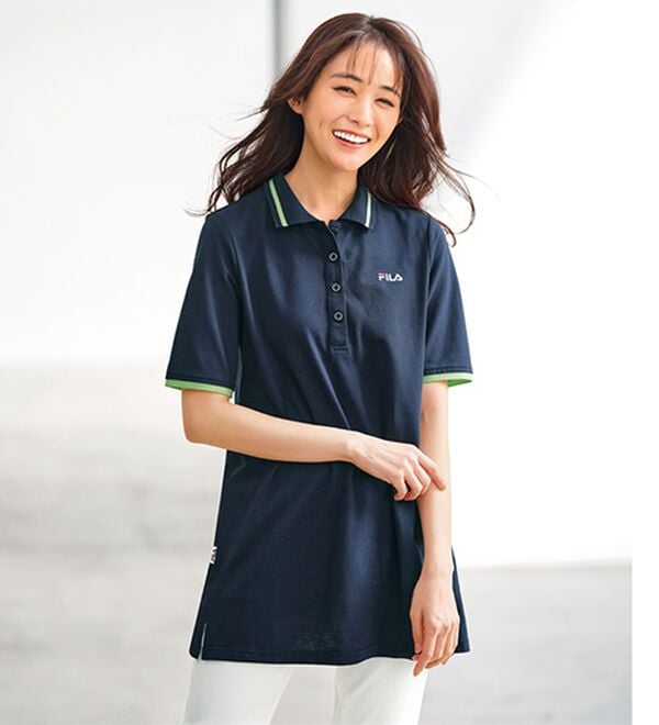 BELLUNA（ベルーナ）の「＜ＦＩＬＡ＞配色使いポロチュニック（ポロシャツ）」｜ネイビー