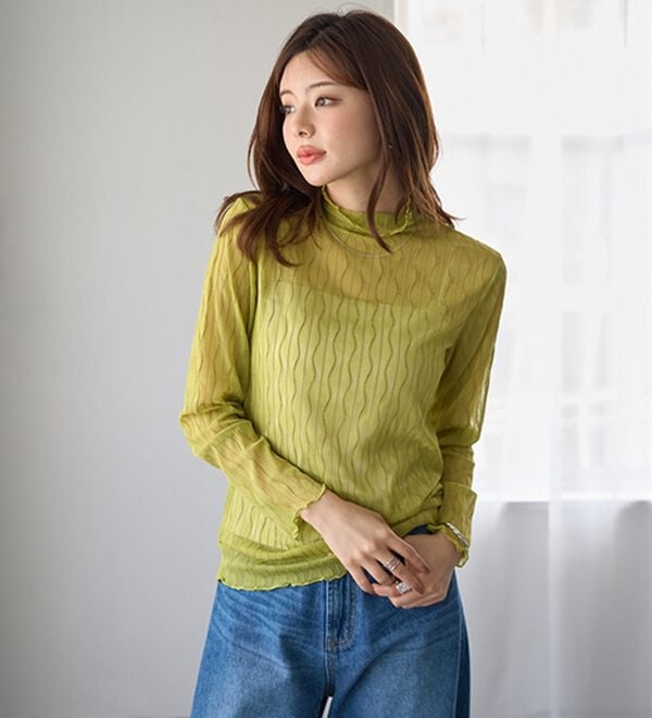 BELLUNA（ベルーナ）の「波柄立体ジャカードシアーインナー（カットソー）」｜詳細画像