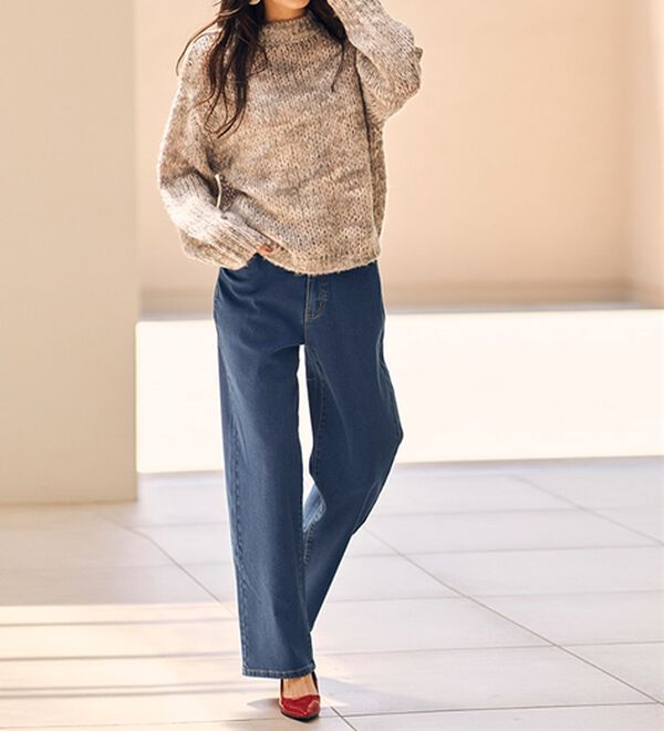 RANAN（ラナン）の「【裏起毛】ウエストゴムなのにスッキリ穿けるデニム（フルレングスパンツ）」｜詳細画像