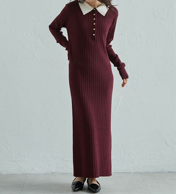 RANAN（ラナン）の「ポロカラーリブニットワンピース（ロングワンピース）」｜詳細画像