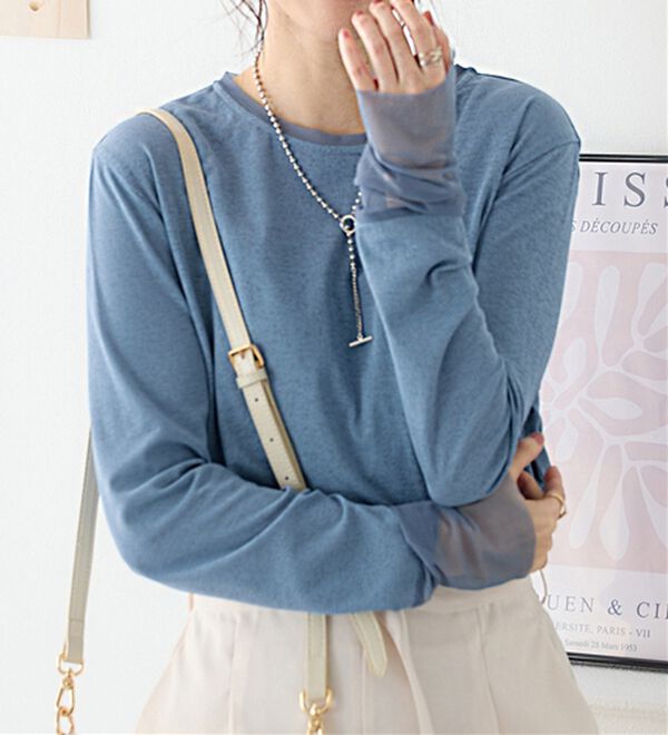 Viola e Viola（ヴィオラ エ ヴィオラ）の「程よい透け感大人シアー素材切替トップス（カットソー）」｜詳細画像