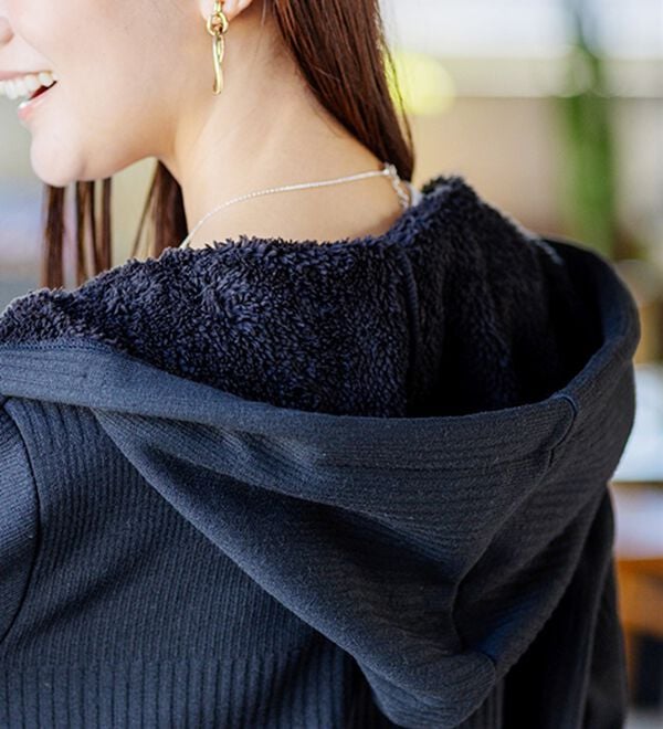 BELLUNA（ベルーナ）の「ボーダージャカード裏ボアカーディガン（ロングコート）」｜詳細画像