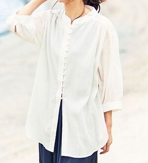 BELLUNA（ベルーナ）の「リサイクルコットンやわらか楊柳素材ブラウス（ブラウス）」｜オフホワイト