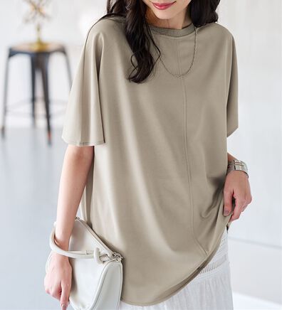 BELLUNA（ベルーナ）の「Ｔシャツ感覚なのにきちんとブラウス見え！カットジョーゼット半袖プルオーバー（カットソー）」