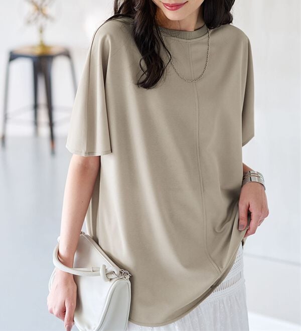 BELLUNA（ベルーナ）の「Ｔシャツ感覚なのにきちんとブラウス見え！カットジョーゼット半袖プルオーバー（カットソー）」｜詳細画像