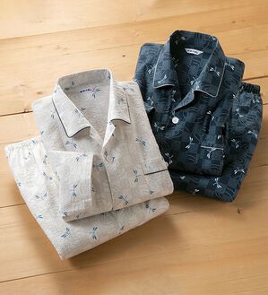 「【２着組】日本製綿１００％涼感和柄パジャマ長袖（メンズルームウェア）」｜詳細画像