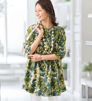 BELLUNA（ベルーナ）の「＜たくさん食べてもお腹安心！＞綿１００％ピンタック使いプリントチュニック（チュニック）」｜詳細画像