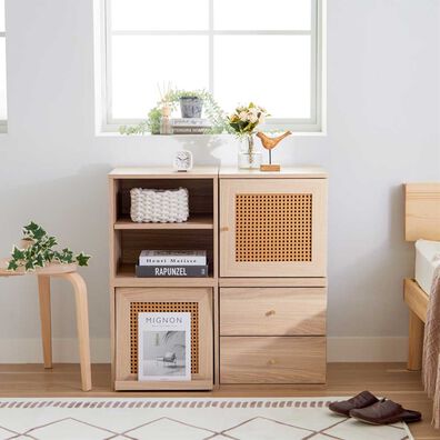 iellio（イエリオ）の「ラタン調キューブボックス４点セット＜収納棚・カラーボックス＞（リビング収納）」