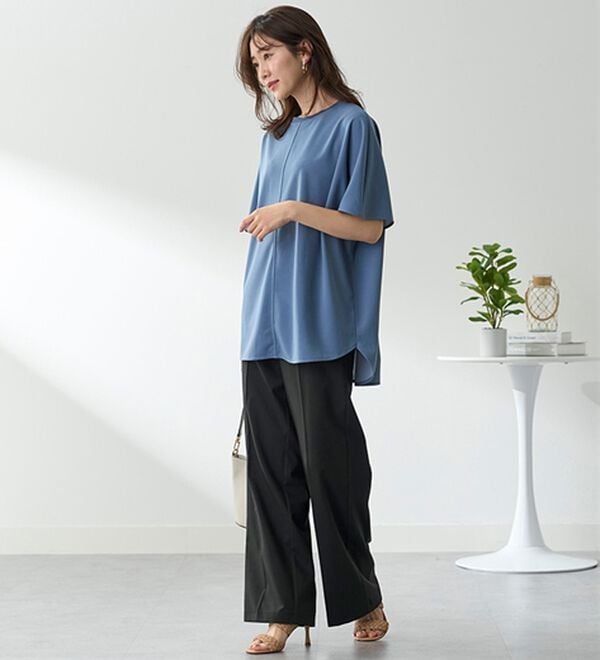 BELLUNA（ベルーナ）の「Ｔシャツ感覚なのにきちんとブラウス見え！カットジョーゼット半袖プルオーバー（カットソー）」｜詳細画像