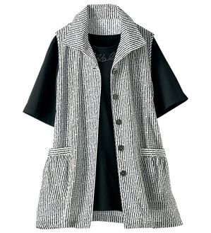 BELLUNA（ベルーナ）の「シャドーチェック素材ストライプジレアンサンブル（パーカー）」｜オフ白系