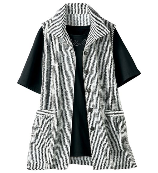 BELLUNA（ベルーナ）の「シャドーチェック素材ストライプジレアンサンブル（パーカー）」｜オフ白系