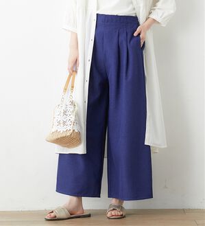 Viola e Viola（ヴィオラ エ ヴィオラ）の「麻調タック使いワイドパンツ（ワイドパンツ・ガウチョ）」｜ブルー