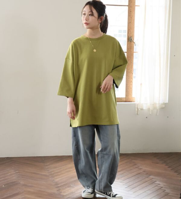 A HAPPY MARILYN（アハッピーマリリン）の「【Ｍ～８Ｌ／選べる袖丈】綿トレーナーライクビッグシルエットＴシャツ（Tシャツ）」｜詳細画像