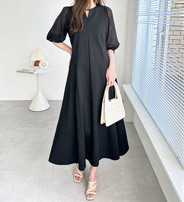 GeeRA（ジーラ）の「袖楊柳シアー美ラインワンピース（カットソーワンピース）」｜詳細画像