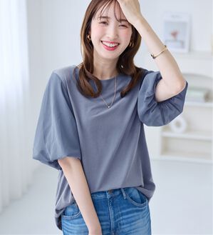 alotta（アロッタ）の「袖異素材バルーンＴシャツ（カットソー）」｜ダスティーブルー