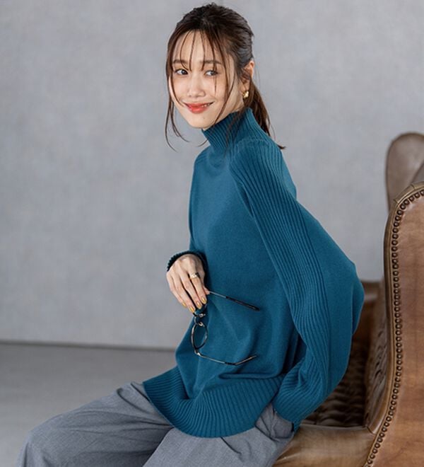 BELLUNA（ベルーナ）の「トレーナーがカジュアルすぎる方に！洗えるリブハイネックニット（ニット・セーター）」｜詳細画像