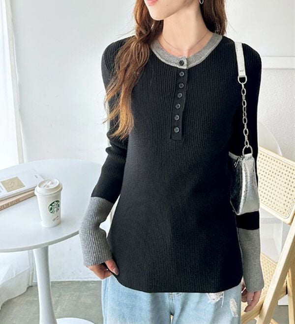 GeeRA（ジーラ）の「レイヤード風ヘンリーネックリブニットトップス（ニット・セーター）」｜詳細画像