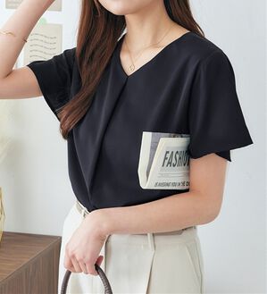 alotta（アロッタ）の「シフォンレイヤードＶネックブラウス（ブラウス）」｜ダークネイビー