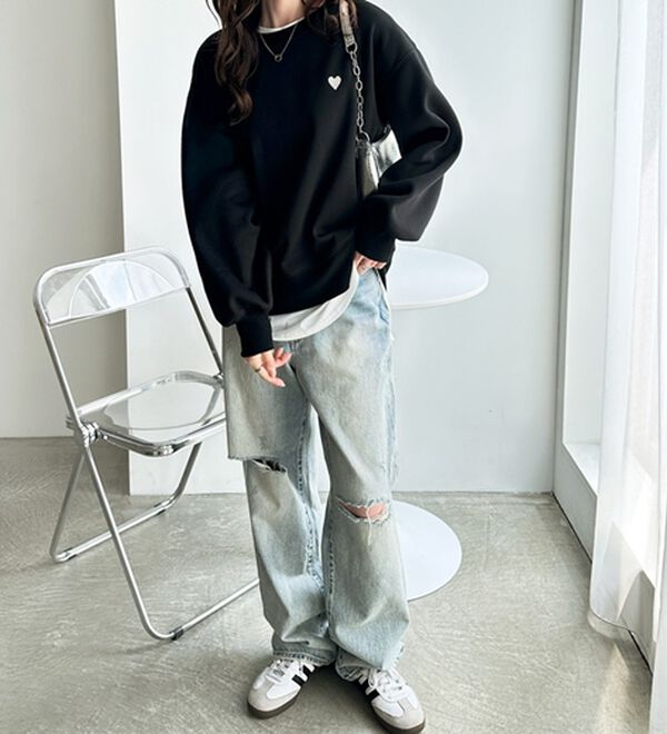 GeeRA（ジーラ）の「ロゴ＆ハート刺しゅう裏起毛スウェット（トレーナー・スウェット）」｜詳細画像