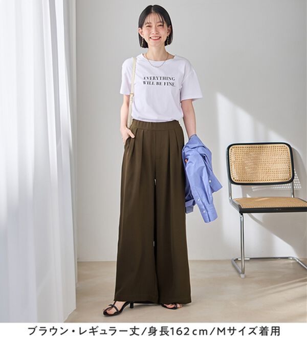 Viola e Viola（ヴィオラ エ ヴィオラ）の「さらさらＥＡＳＹ細魅せ叶う！とろみタックワイドパンツ（ワイドパンツ・ガウチョ）」｜詳細画像