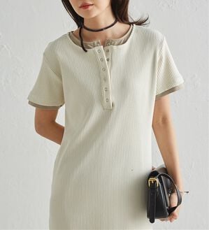 RANAN（ラナン）の「レイヤードヘンリーネックリブワンピース（カットソーワンピース）」｜アイボリー系