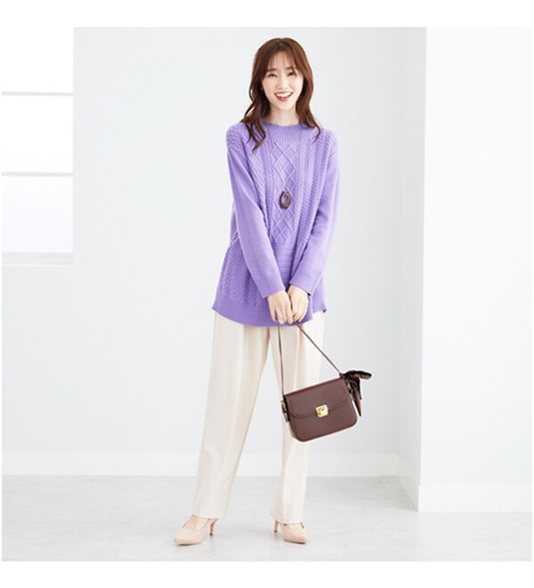 BELLUNA（ベルーナ）の「パッチワーク調ケーブルニットチュニック（チュニック）」｜詳細画像