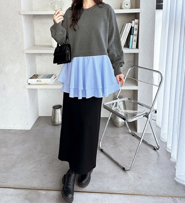 GeeRA（ジーラ）の「レイヤード風ペプラムスウェット（カットソー）」｜詳細画像