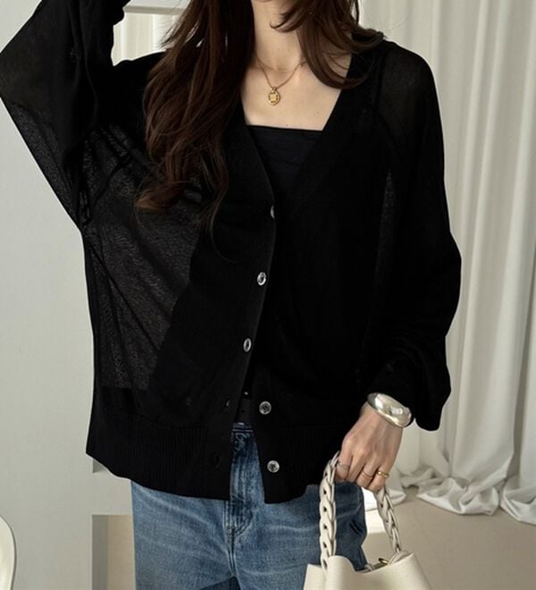 GeeRA（ジーラ）の「接触冷感！Ｖネックカーディガン（ニットカーディガン）」｜詳細画像