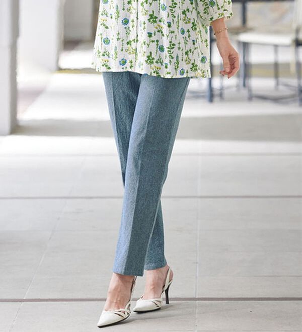 BELLUNA（ベルーナ）の「さらぽこサイズ満載デニムパンツ（フルレングスパンツ）」｜インディゴ