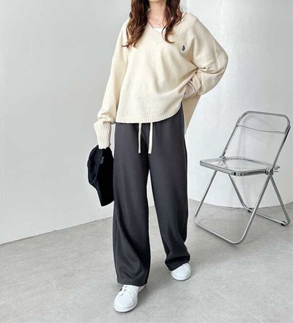 GeeRA（ジーラ）の「ふわふわあったか！裏起毛リブワイドパンツ（フルレングスパンツ）」｜詳細画像