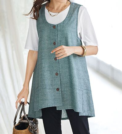 BELLUNA（ベルーナ）の「綿麻素材切替デザインロングベスト（ベスト）」