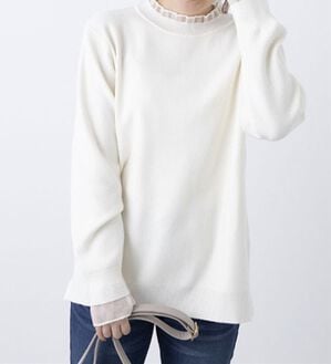 BELLUNA（ベルーナ）の「衿＆袖シアーニット使いプルオーバー（ニット・セーター）」｜アイボリー