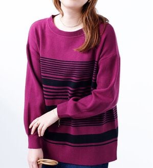 BELLUNA（ベルーナ）の「ランダムボーダーニットプルオーバー（ニット・セーター）」｜ラズベリー系