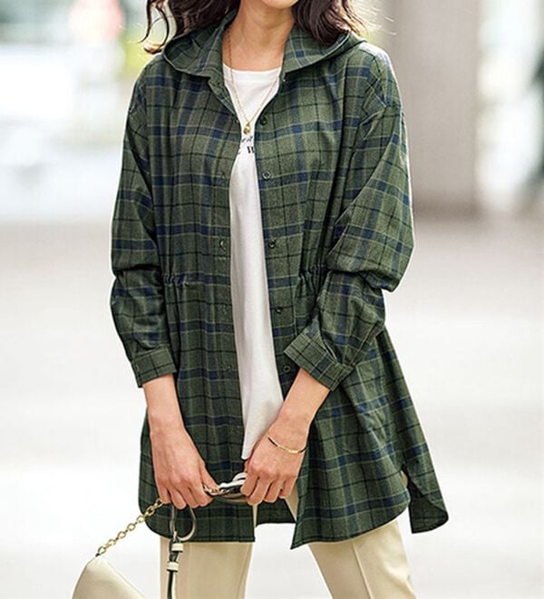 BELLUNA（ベルーナ）の「フード付チェック柄チュニックパーカー（パーカー）」｜ブラックウォッチ