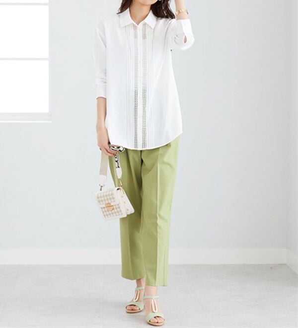 BELLUNA（ベルーナ）の「とろみ素材レース使いシャツチュニック（チュニック）」｜詳細画像