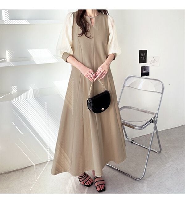 GeeRA（ジーラ）の「袖楊柳シアー美ラインワンピース（カットソーワンピース）」｜詳細画像