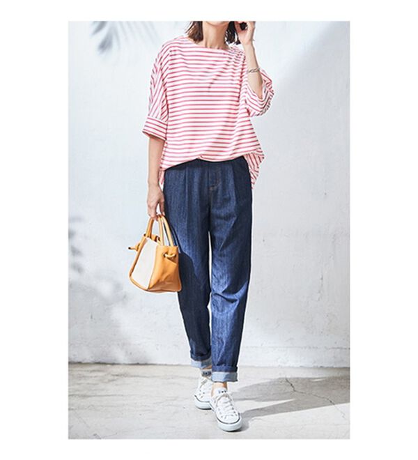 BELLUNA（ベルーナ）の「リップル素材ゆったりボーダープルオーバー（カットソー）」｜詳細画像