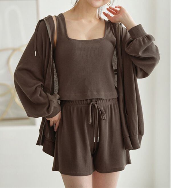 YU'NOW（ユナウ）の「ワッフルルームウェア３点セット（パジャマ・ルームウェア）」｜詳細画像