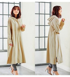 RANAN（ラナン）の「【吸水速乾】綿100％ヘンリーネックパーカーワンピース（長袖）（カットソーワンピース）」｜ベージュ