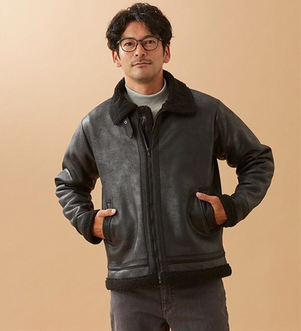 「裏ボアレザー調ジャケット（メンズジャケット）」｜詳細画像