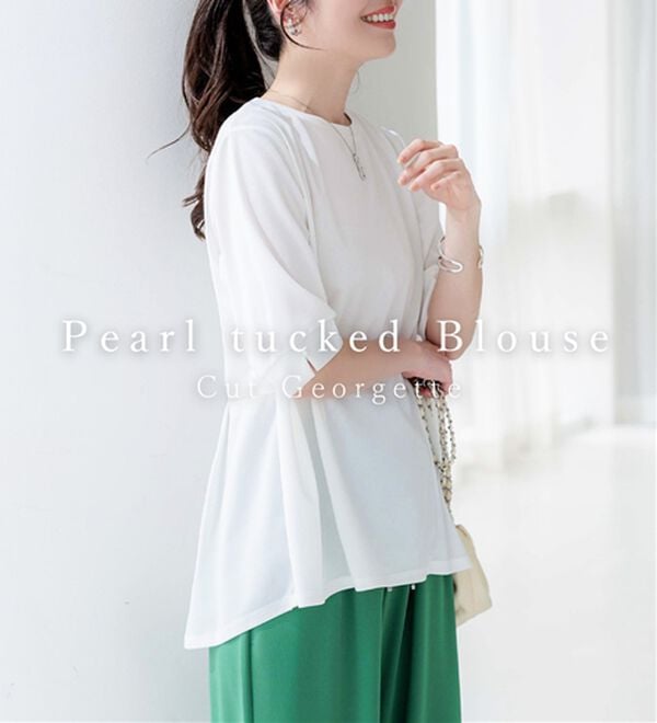 BELLUNA（ベルーナ）の「ジョーゼット素材タック使いＴブラウス（ブラウス）」｜詳細画像