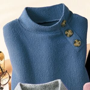 BELLUNA（ベルーナ）の「衿ボタンデザインニットソープルオーバー（カットソー）」｜アッシュブルー