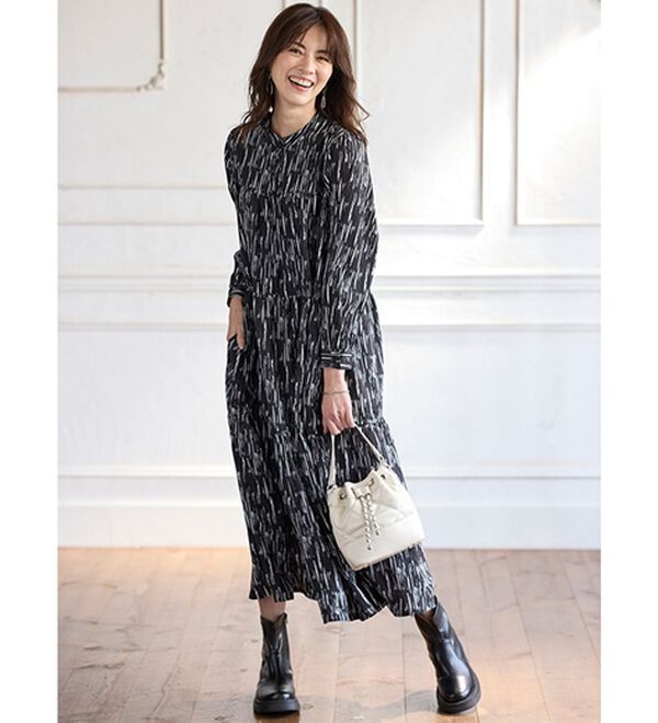 BELLUNA（ベルーナ）の「モダンに装う幾何柄ティアードワンピース（その他ワンピース）」｜詳細画像