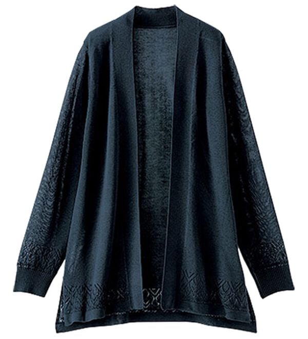 BELLUNA（ベルーナ）の「幾何柄デザイン杢調トッパーカーディガン（ニットカーディガン）」｜ネイビー