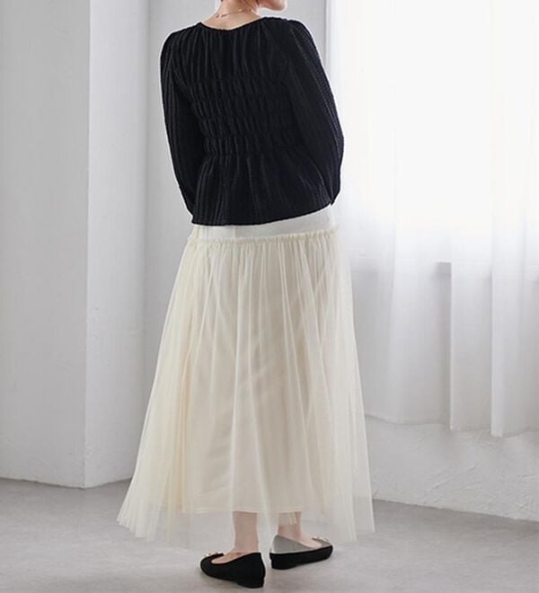 RANAN（ラナン）の「ふわっと可愛いフリルギャザーチュールスカート（ロングスカート）」｜詳細画像